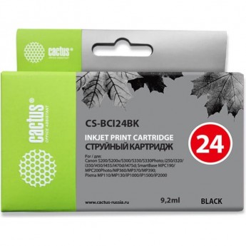 Струйный картридж CACTUS CS-BCI24BK (BCI-24) для Canon BJ S330, i250, i255, i320, i350, i355, i450, i455, i470, i475, i475d, imageClass MP360, MP370, MP390, MPC190, MPC200, MultiPass C190, C200, F20, MP360, MP370, черный, 9,2 мл