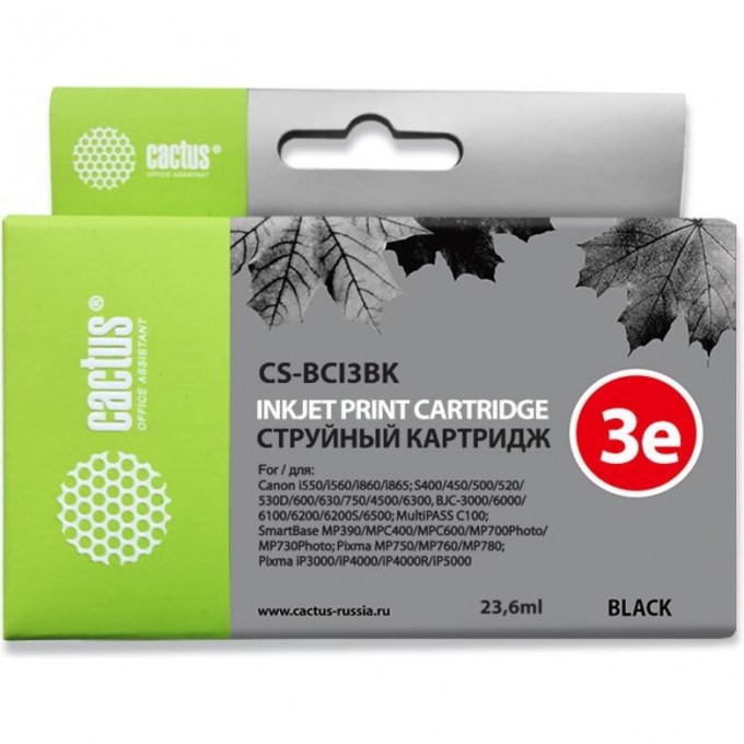 Струйный картридж CACTUS (BCI-3Bk) для Canon BJ i550, i560, i6500, i850, S400, S450, S500, S520, S530, S600, S630, S750, BJC 3000, 6000, 6100, 6200, Pixma iP3000, iP4000, iP5000, MP760, SmartBase MP700, MPC400, черный, 23,6 мл CS-BCI3BK Струйный картридж CACTUS (BCI-3Bk) для Canon BJ i550, i560, i6500, i850, S400, S450, S500, S520, S530, S600, S630, S750, BJC 3000, 6000, 6100, 6200, Pixma iP3000, iP4000, iP5000, MP760, SmartBase MP700, MPC400, черный, 23,6 мл CS-BCI3BK