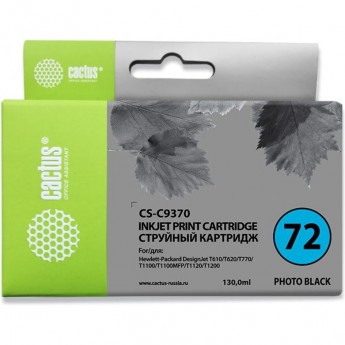 Струйный картридж CACTUS CS-C9370 (HP 72) для HP DesignJet SD Pro MFP, T610, T620, T770, T790, T1100, T1100 MFP, T1100ps, T1120, T1120hd, T1120sd, T1200, T1200hd, T1200ps, T1300, T2300 eMFP, T2300ps eMFP, для фото-печати, черный, 130 мл