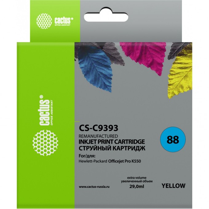 Струйный картридж CACTUS (HP 88XL) для HP OfficeJet K5300 Pro, K5400 Pro, K550 Pro, K8600 Pro, L7400 Pro, L7480 Pro, L7500 Pro, L7580 Pro, L7590 Pro, L7680 Pro, L7780 Pro, увеличенной емкости, желтый, 29 мл CS-C9393 Струйный картридж CACTUS (HP 88XL) для HP OfficeJet K5300 Pro, K5400 Pro, K550 Pro, K8600 Pro, L7400 Pro, L7480 Pro, L7500 Pro, L7580 Pro, L7590 Pro, L7680 Pro, L7780 Pro, увеличенной емкости, желтый, 29 мл CS-C9393