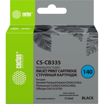 Струйный картридж CACTUS CS-CB335 (HP 140) для HP DeskJet D4263, D4363; OfficeJet J5783, J6413; PhotoSmart C4200, C4225, C4240, C4250, C4270, C4280, C4343, C4380, C4473, C4483, C4583, C5200, C5280, D5300, D5360, черный, 17 мл