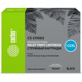 Струйный картридж CACTUS CS-CH563 (HP 122XL) для HP DeskJet 1000 J110, 1050 J410, 1051 J410, 1055 J410, 1510 All-in-One, 2000 J210, 2050 J510, 2054A J510, 3000 J310, 3050 J610, 3052A J611, 3054 J610, увеличенной емкости, черный, 18 мл