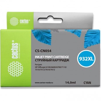 Струйный картридж CACTUS CS-CN054 (HP 933XL) для HP OfficeJet 6100 (H611a), 6600 (H711a, H711g), 6600 e-AiO, 6700 (H711n), 7110 WF ePrinter, 7110 (H812a), 7510 e-AiO, 7610 WF e-AiO, увеличенной емкости, голубой, 14 мл