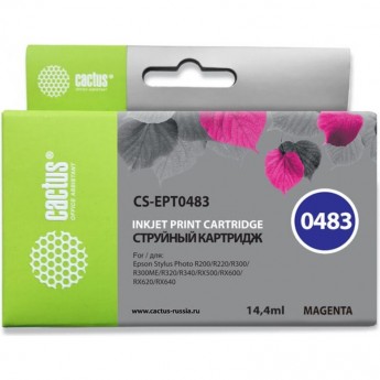 Струйный картридж CACTUS CS-EPT0483 (T0483) для принтеров Epson PM A870, D770; Epson Stylus Photo R200, R210, R220, R300, R310, R320, R330, R340, R350, RX300, RX320, RX500, RX510, RX600, RX620, RX630, RX640, пурпурный, 14,4 мл