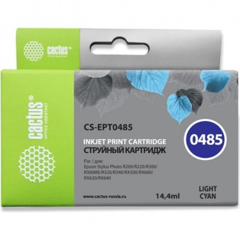 Струйный картридж CACTUS CS-EPT0485 (T0485) для принтеров Epson PM A870, D770; Epson Stylus Photo R200, R210, R220, R300, R310, R320, R340, R350, RX300, RX320, RX500, RX510, RX600, RX620, RX630, RX640, светло-голубой, 14,4 мл