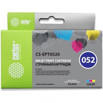 Струйный картридж CACTUS CS-EPT0520 (T0520) для принтеров Epson Stylus Color 400, 440, 460, 600, 640, 650, 660, 670, 700, 740, 760, 800, 810, 850, 860, 1160, 1520; Epson Stylus Scan 2000, 2500, цветной, 24 мл