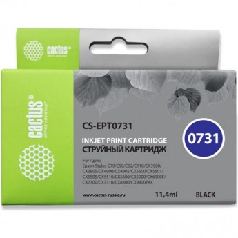 Струйный картридж CACTUS CS-EPT0731 (T0731) для Epson Stylus C79, C110, CX3900, CX4900, CX5900, CX7300, CX8300; Epson Stylus Office T30, T40, TX300, TX510, TX600, TX200, TX210, TX219, TX400, TX410, TX550, черный, 11,4 мл