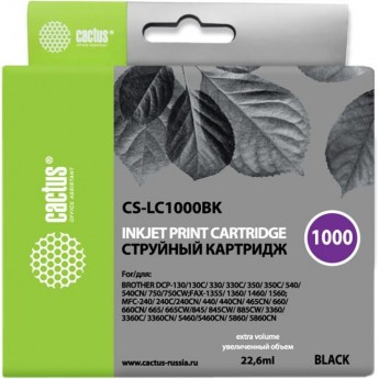 Струйный картридж CACTUS CS-LC1000BK (LC1000BK) для принтеров Brother DCP-130c, 330c, 350c, 357c, 540cn, 560cn, 750cw, 770cw, MFC-240c, 440cn, 465cn, 660cn, 680cn, 845cw, 885cw, 3360c, 5460cn, черный, 22,6 мл Струйный картридж CACTUS CS-LC1000BK (LC1000BK) для принтеров Brother DCP-130c, 330c, 350c, 357c, 540cn, 560cn, 750cw, 770cw, MFC-240c, 440cn, 465cn, 660cn, 680cn, 845cw, 885cw, 3360c, 5460cn, черный, 22,6 мл