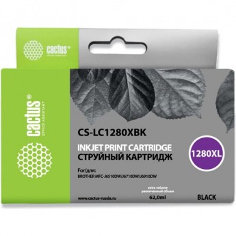 Струйный картридж CACTUS CS-LC1280XBK (LC1280XL-BK) для принтеров Brother MFC J5910dw, MFC J6510, MFC J6510dw, MFC J6710, MFC J6710d, MFC J6710dw, MFC J6910, MFC J6910dw, увеличенной емкости, черный, 62 мл