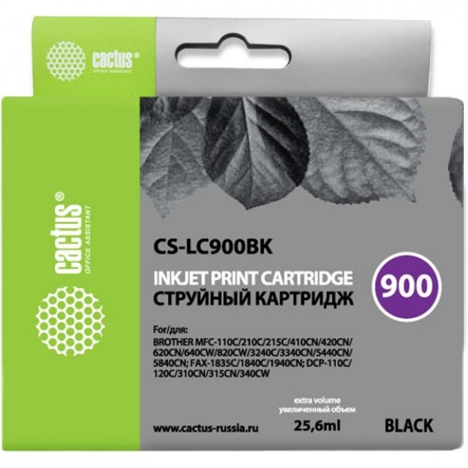 Струйный картридж CACTUS (LC900Bk) для принтеров Brother DCP-110c, 115c, 117c, 120c, 310cn, 315cn, 340cw, MFC-210c, 215c, 3240c, 3340cn, 410cn, 425cn, 5440cn, 5840cn, 620cn, 640cw, черный, 25,6 мл CS-LC900BK Струйный картридж CACTUS (LC900Bk) для принтеров Brother DCP-110c, 115c, 117c, 120c, 310cn, 315cn, 340cw, MFC-210c, 215c, 3240c, 3340cn, 410cn, 425cn, 5440cn, 5840cn, 620cn, 640cw, черный, 25,6 мл CS-LC900BK