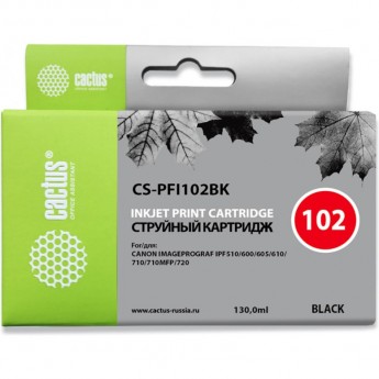 Струйный картридж CACTUS CS-PFI102BK (PFI-102Bk) для Canon ImagePrograf iPF500, iPF510, iPF510 Plus, iPF600, iPF605, iPF610, iPF650, iPF655, iPF700, iPF710, iPF750, iPF760 MFP M40, iPF765, iPF765 MFP, LP17, LP24, черный, 130 мл