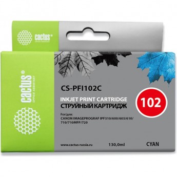 Струйный картридж CACTUS CS-PFI102C (PFI-102C) для Canon ImagePrograf iPF500, iPF510, iPF510 Plus, iPF600, iPF605, iPF610, iPF650, iPF700, iPF710, iPF720, iPF750, iPF760 MFP M40, iPF765, iPF765 MFP, LP17, LP24, голубой, 130 мл