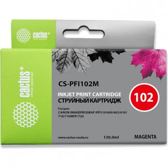 Струйный картридж CACTUS CS-PFI102M (PFI-102M) для Canon ImagePrograf iPF500, iPF510, iPF510 Plus, iPF600, iPF605, iPF610, iPF650, iPF655, iPF700, iPF710, iPF720, iPF750, iPF760 MFP M40, iPF765, LP17, LP24, пурпурный, 130 мл