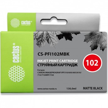 Струйный картридж CACTUS CS-PFI102MBK (PFI-102MBk) для Canon ImagePrograf iPF500, iPF510, iPF510 Plus, iPF600, iPF605, iPF610, iPF650, iPF655, iPF700, iPF710, iPF720, iPF750, iPF755, iPF760, iPF765, LP17, LP24, черный матовый, 130 мл