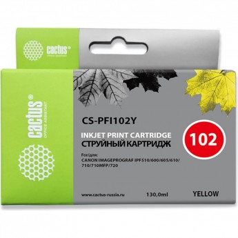 Струйный картридж CACTUS CS-PFI102Y (PFI-102Y) для Canon ImagePrograf iPF500, iPF510, iPF600, iPF605, iPF610, iPF650, iPF655, iPF700, iPF710, iPF720, iPF750, iPF760, iPF760 MFP M40, iPF765, iPF765 MFP, LP17, LP24, желтый, 130 мл Струйный картридж CACTUS CS-PFI102Y (PFI-102Y) для Canon ImagePrograf iPF500, iPF510, iPF600, iPF605, iPF610, iPF650, iPF655, iPF700, iPF710, iPF720, iPF750, iPF760, iPF760 MFP M40, iPF765, iPF765 MFP, LP17, LP24, желтый, 130 мл