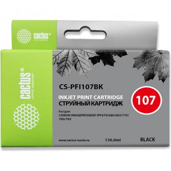 Струйный картридж CACTUS CS-PFI107BK (PFI-107) для Canon ImagePrograf iPF670, iPF670 MFP L24, iPF680, iPF681, iPF685, iPF686, iPF770, iPF770 MFP L36, iPF780, iPF780 MFP M40, iPF781, iPF785, iPF785 MFP M40, iPF786, черный, 130 мл