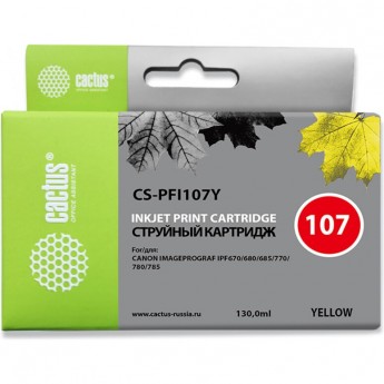 Струйный картридж CACTUS CS-PFI107Y (PFI-107Y) для Canon ImagePrograf iPF670, iPF670 MFP L24, iPF680, iPF681, iPF685, iPF686, iPF770, iPF770 MFP L36, iPF780, iPF780 MFP M40, iPF781, iPF785, iPF785 MFP M40, iPF786, желтый, 130 мл