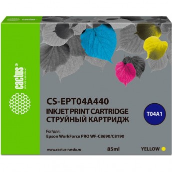 Cтруйный картридж CACTUS CS-EPT04A440 (C13T04A440) для EPSON WORK FORCE PRO WF-C8190, WF-C8690, желтый, 85 мл