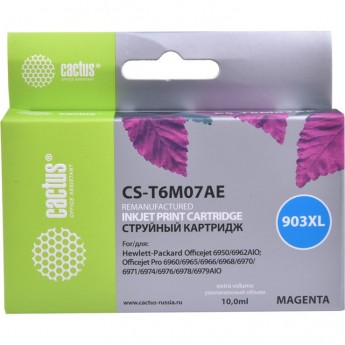 Cтруйный картридж CACTUS CS-T6M07AE (HP 903XL) для HP OfficeJet 6950 (P4C78A), 6960 Pro (J7K33A), 6970 Pro, увеличенной емкости, пурпурный, 10 мл