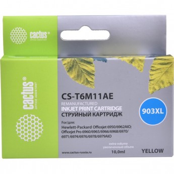 Cтруйный картридж CACTUS CS-T6M11AE (HP 903XL) для HP OfficeJet 6950 (P4C78A), 6960 Pro (J7K33A), 6970 Pro, увеличенной емкости, желтый, 10 мл