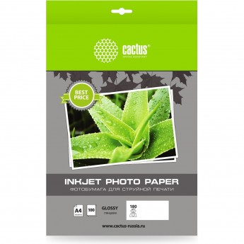 Фотобумага CACTUS CS-GA4180100ED A4 180г/м2 белая глянцевая для струйной печати 100л Фотобумага CACTUS CS-GA4180100ED A4 180г/м2 белая глянцевая для струйной печати 100л