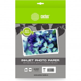 Фотобумага CACTUS CS-GA4200100ED A4 200г/м2 белая глянцевая для струйной печати 100л Фотобумага CACTUS CS-GA4200100ED A4 200г/м2 белая глянцевая для струйной печати 100л