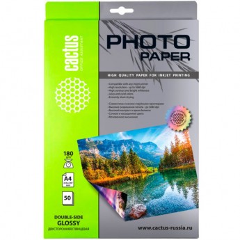 Фотобумага CACTUS CS-GA418050DS, формат A4, 180г/м2, белая Фотобумага CACTUS CS-GA418050DS, формат A4, 180г/м2, белая