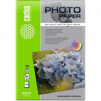 Фотобумага CACTUS CS-MA6180100, формат A6, 180г/м2, белый Фотобумага CACTUS CS-MA6180100, формат A6, 180г/м2, белый