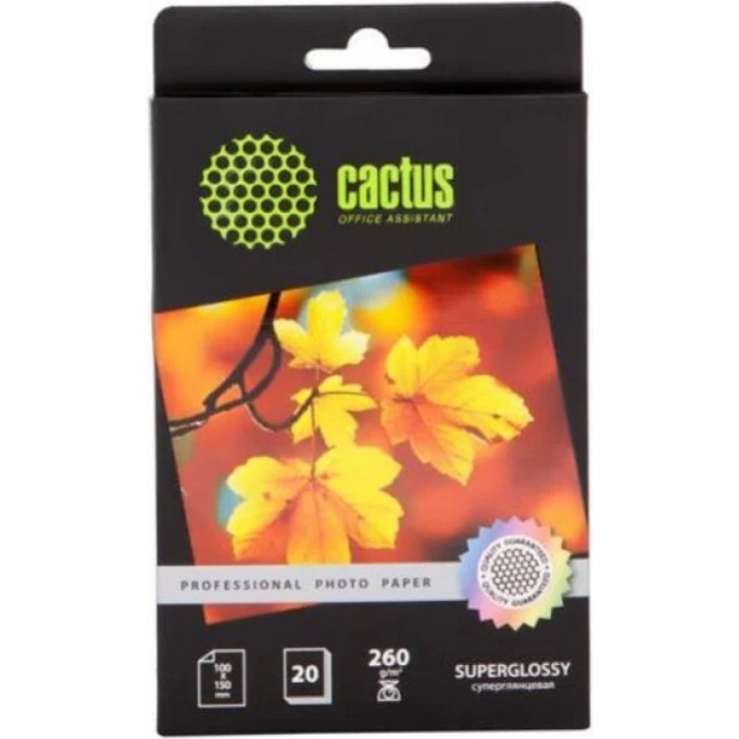 Фотобумага глянцевая CACTUS Prof , формат 10x15, 260г/м2 CS-HGA626020