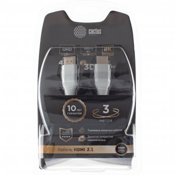 Кабель аудио-видео CACTUS CS-HDMI.2.1-3 HDMI (m)/HDMI (m) 3м. позолоченные контакты, черный