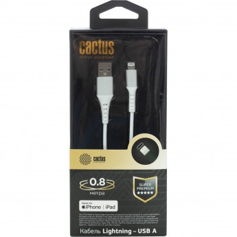 Кабель CACTUS CS-LG.USB.A-0.8 USB (m)-Lightning (m) 0.8 м, белый