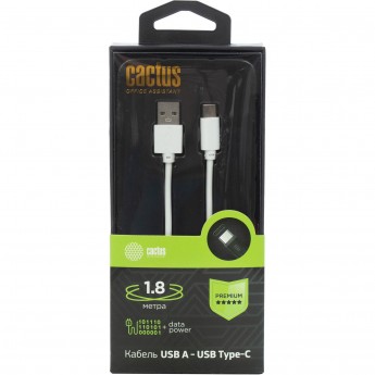 Кабель CACTUS CS-USB.A.USB.C-1.8 USB (m)-USB Type-C (m) 1.8 м, белый