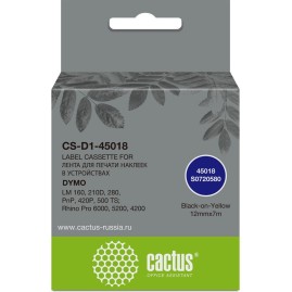 Картридж ленточный CACTUS CS-D1-45018 (45018) черный/желтый для Dymo LM 160, 210D, 280, PnP, 420P, 500 TS; Rhino Pro 6000, 5200, 4200