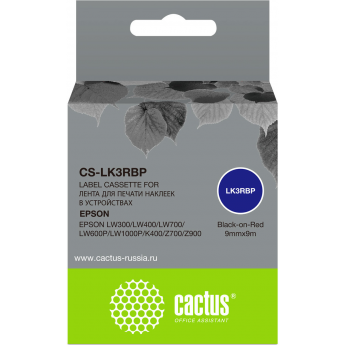 Картридж ленточный CACTUS CS-LK3RBP для Epson LW300, LW400, LW700, LW600P, LW1000P, K400, Z700, Z900, черный