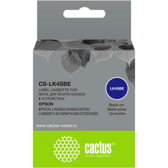 Картридж ленточный CACTUS CS-LK4SBE для Epson LW300, LW400, LW700, LW600P, LW1000P, K400, Z700, Z900, черный