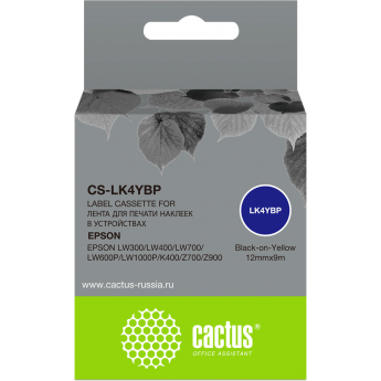 Картридж ленточный CACTUS CS-LK4YBP для Epson LW300, LW400, LW700, LW600P, LW1000P, K400, Z700, Z900, черный