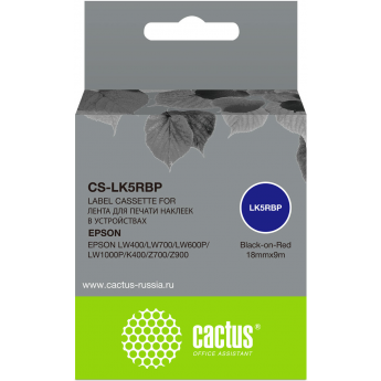 Картридж ленточный CACTUS CS-LK5RBP для Epson LW400, LW700, LW600P, LW1000P, K400, Z700, Z900, черный