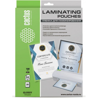 Пленка для ламинирования CACTUS глянцевая, 216x303мм (А4), CS-LPGA410025