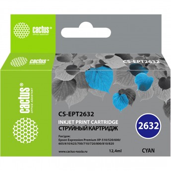 Струйный картридж CACTUS CS-EPT2632 (26XL) для принтеров Epson Expression Premium XP-600, XP-700, XP-710, XP-800, XP-820, голубой, 11,6 мл