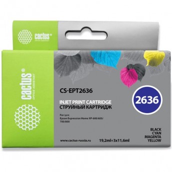Струйный картридж CACTUS CS-EPT2636 (26XL) для принтеров Epson Expression Premium XP-600, XP-700, XP-710, XP-800, XP-820, набор, 19,2 мл + 3 x 11,6 мл Струйный картридж CACTUS CS-EPT2636 (26XL) для принтеров Epson Expression Premium XP-600, XP-700, XP-710, XP-800, XP-820, набор, 19,2 мл + 3 x 11,6 мл