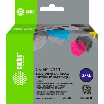 Струйный картридж CACTUS CS-EPT2711 (27XL) для Epson WorkForce WF-3620, 3640, 7110, 7210, черный