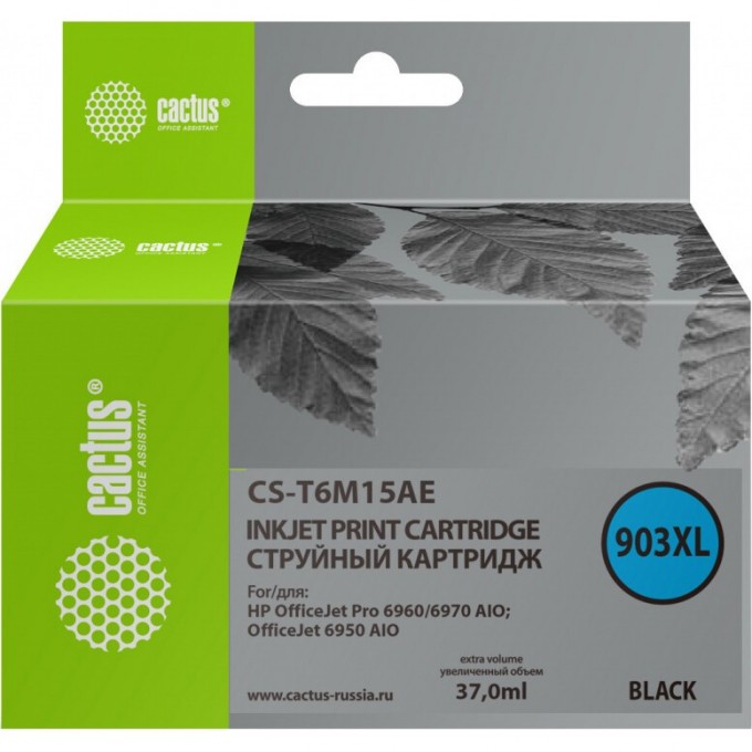 Струйный картридж CACTUS (903XL) для HP OfficeJet pro 6950, 6960, 6970, черный, 37 мл CS-T6M15AE