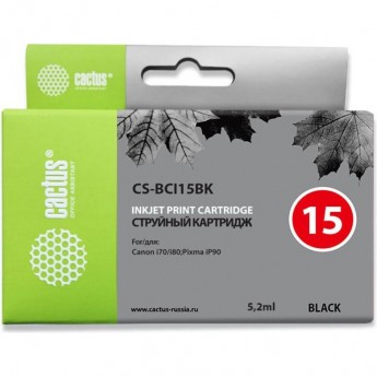 Струйный картридж CACTUS CS-BCI15BK (BCI-15BK) для Canon i 70, 80; Canon Pixma iP90, iP90v; Canon Pixus 50, 50i, 80, 80i, черный, 5,2 мл