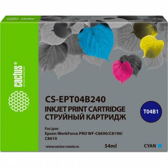Струйный картридж CACTUS CS-EPT04B240 (C13T04B240) для Epson WorkForce Pro WF-C8190, WF-C8690, голубой, 54 мл