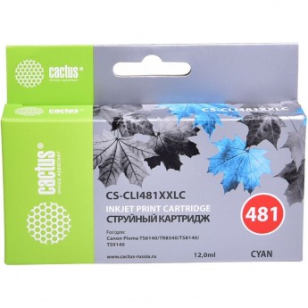 Струйный картридж CACTUS CS-CLI481XXLC (CLI-481C XXL) для Canon Pixma TR7540, TR8540, TS6140, TS8140, TS9140, TS704, голубой, 12 мл