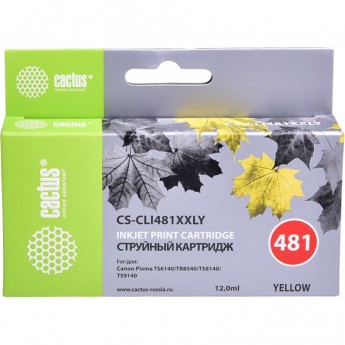 Струйный картридж CACTUS CS-CLI481XXLY (CLI-481Y XXL) для Canon Pixma TR7540, TR8540, TS6140, TS8140, TS9140, TS704, желтый, 12 мл