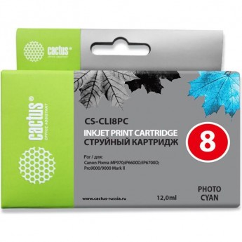 Струйный картридж CACTUS CS-CLI8PC (CLI-8PC) для Canon Pixma iP6600, iP6600d, iP6700, iP6700d, MP960, MP970, PRO 9000, светло-голубой, 12 мл