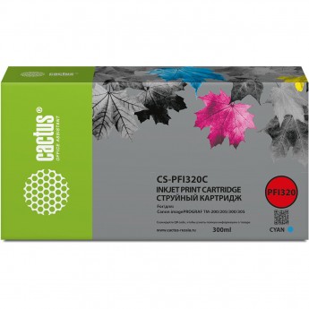 Струйный картридж CACTUS CS-PFI320C для Canon imagePROGRAF TM-200, TM-200 MFP L24ei, TM-205, TM-300, голубой, 300 мл Струйный картридж CACTUS CS-PFI320C для Canon imagePROGRAF TM-200, TM-200 MFP L24ei, TM-205, TM-300, голубой, 300 мл