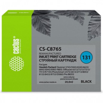 Струйный картридж CACTUS CS-C8765 (HP 131) для HP DeskJet 5740, 6540, 9800; OfficeJet 100, K7100; PhotoSmart 2570, 7850, 8050, 8100, 8700, С3100, D5060, PRO B8350; PSC 1600, 1610, 2350, черный, 20 мл