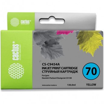 Струйный картридж CACTUS CS-C9454A (HP 70) для HP DesignJet Z2100, Z2100gp, Z3100, Z3100gp, Z3100ps gp, Z3200, Z3200ps, Z5200, Z5400 ePrinter, Z5400ps PostScript, желтый, 130 мл